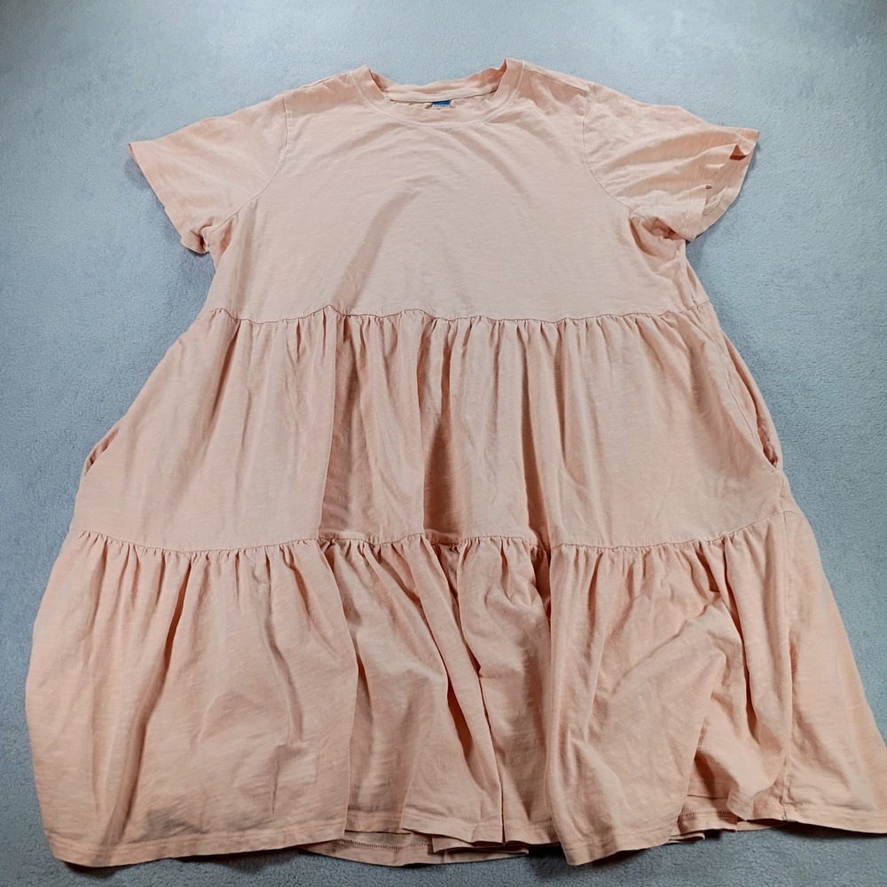 Old Navy Womens Tiered Mini Dress Peach XL Short Sleeve Cotton Slub Pockets
